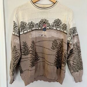 Northern Reflections Cream and Brown Golf Sweater with Pink Accent
